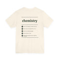 Back of the Voodies Chemistry major T-shirt in Natural, with five Chemistry questions printed in forest green
