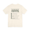 Back of the Voodies Mechanical Engineering major T-shirt in Natural, with five Mechanical Engineering questions printed in forest green