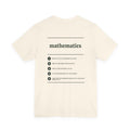 Back of the Voodies Mathematics major T-shirt in Natural, with five Mathematics questions printed in forest green