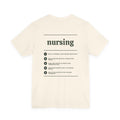 Back of the Voodies Nursing major T-shirt in Natural, with five Nursing questions printed in forest green